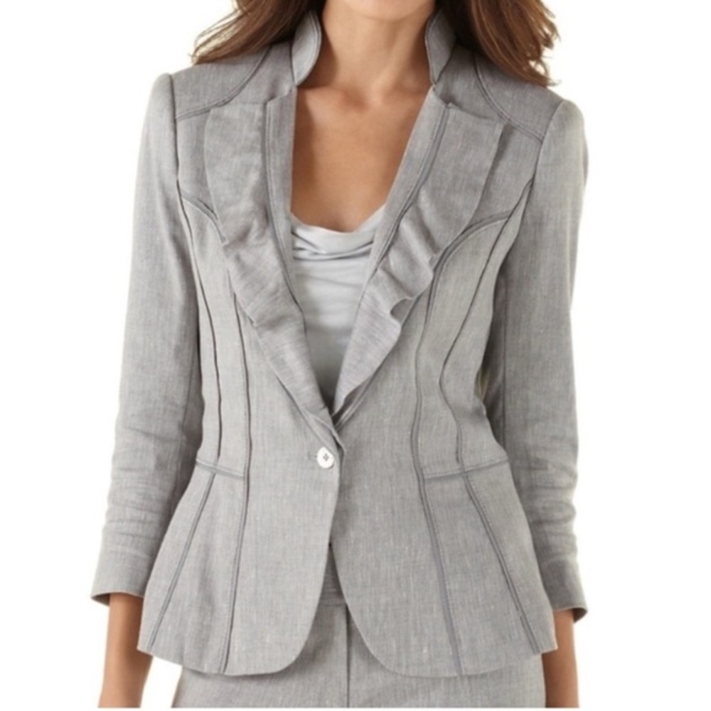 White House Black Market Tailored Blazer Ruffled Lapel Elegant Details